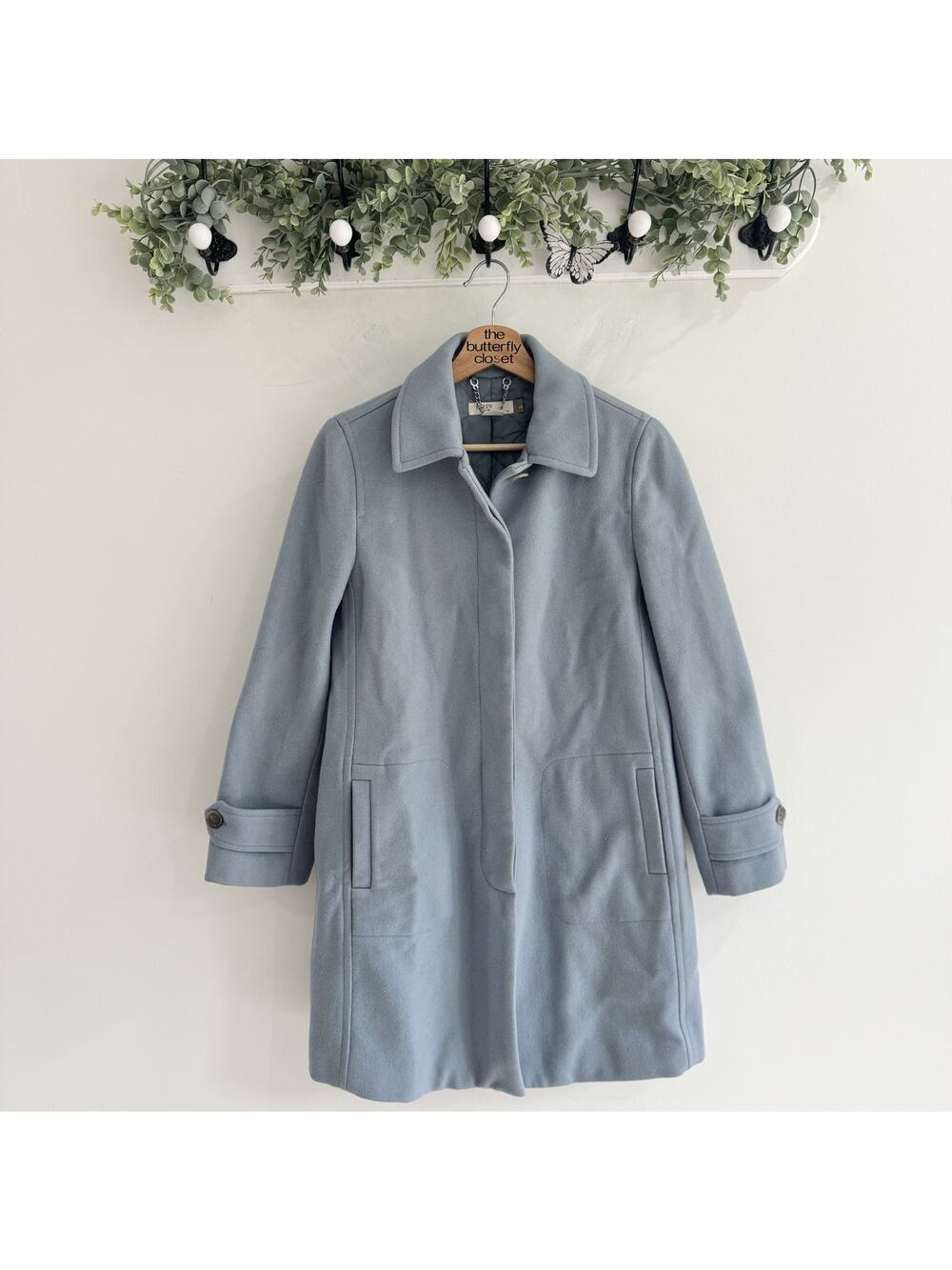 J. Crew Wool Pale Blue Button Down Topcoat XS p preppy chic